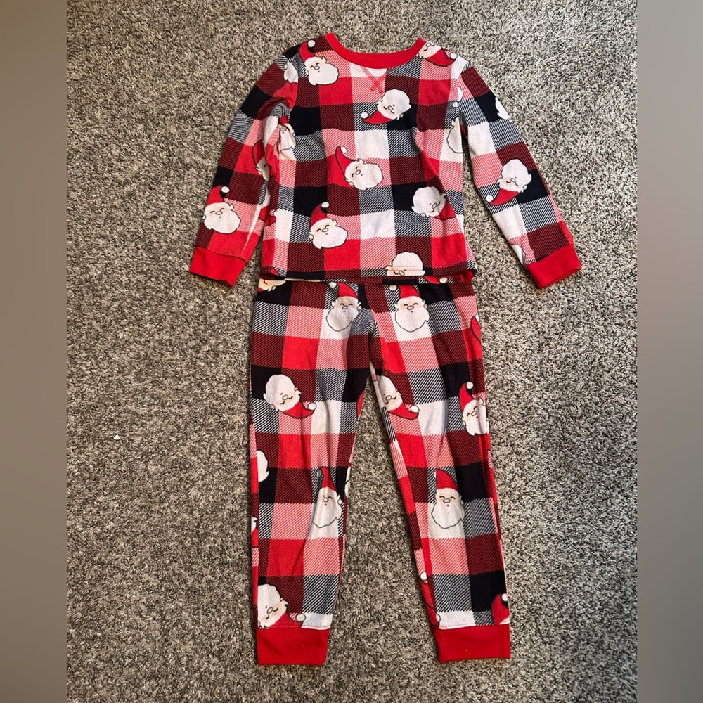 Plaid Red and Black Santa Kids Pajamas - size 6